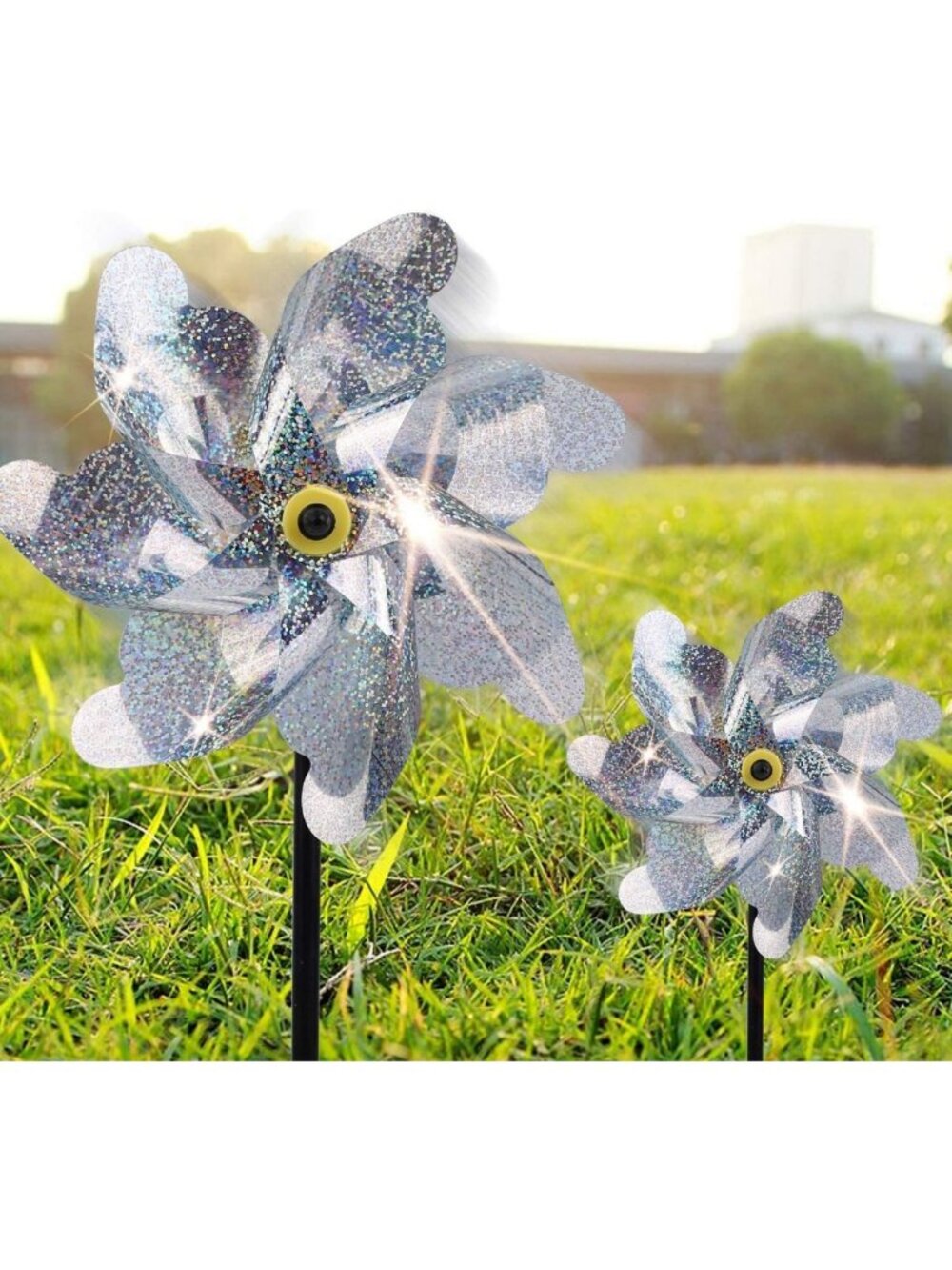 Sparkly Reflective Pinwheels for Garden & Yard - 10 Pack Wind Spinners to Scare